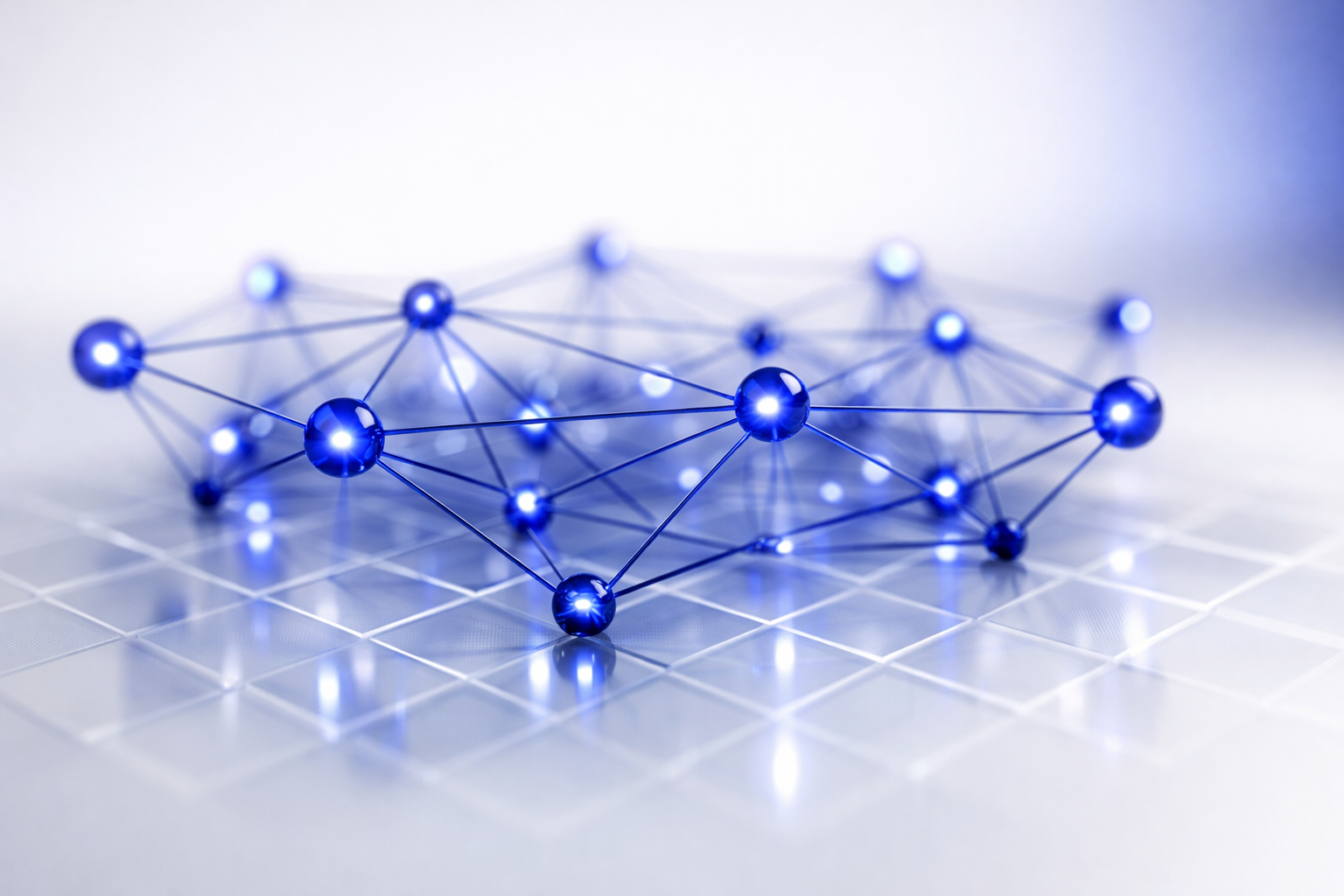 Abstract visualization of a neural network with glowing matrix grids